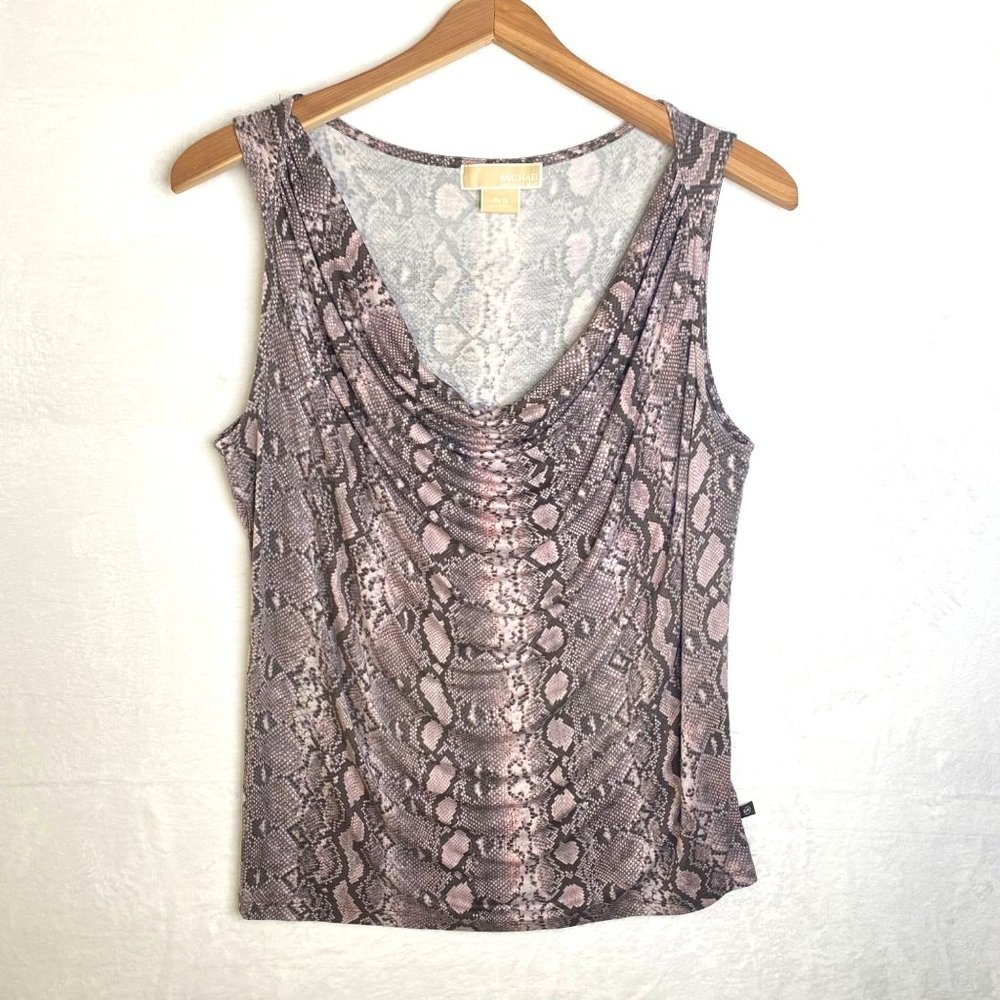Michael Kors Pink Brown Sleeveless Top Size P/S Snake Animal Print Cowl Neck
